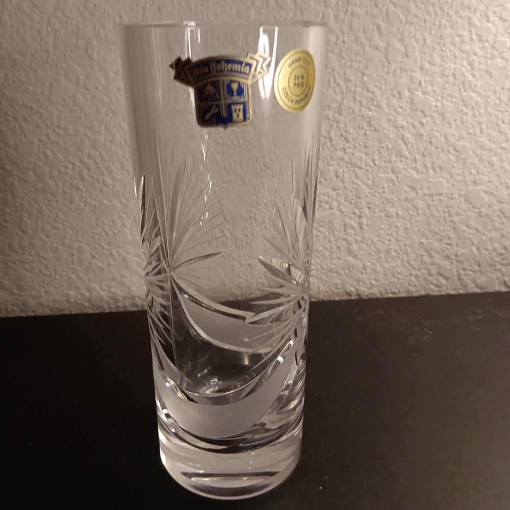 STUNNING NEW Bohemian Cut Crystal 7" Tall Tumbler Made in Czech Republic.